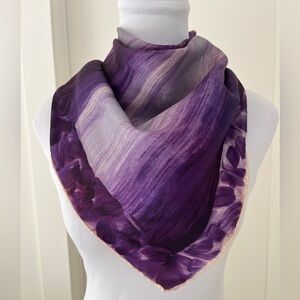 VINTAGE Acetate Made in Japan Scarf Hand Rolled Hem Purple Ombre Stripe Chic